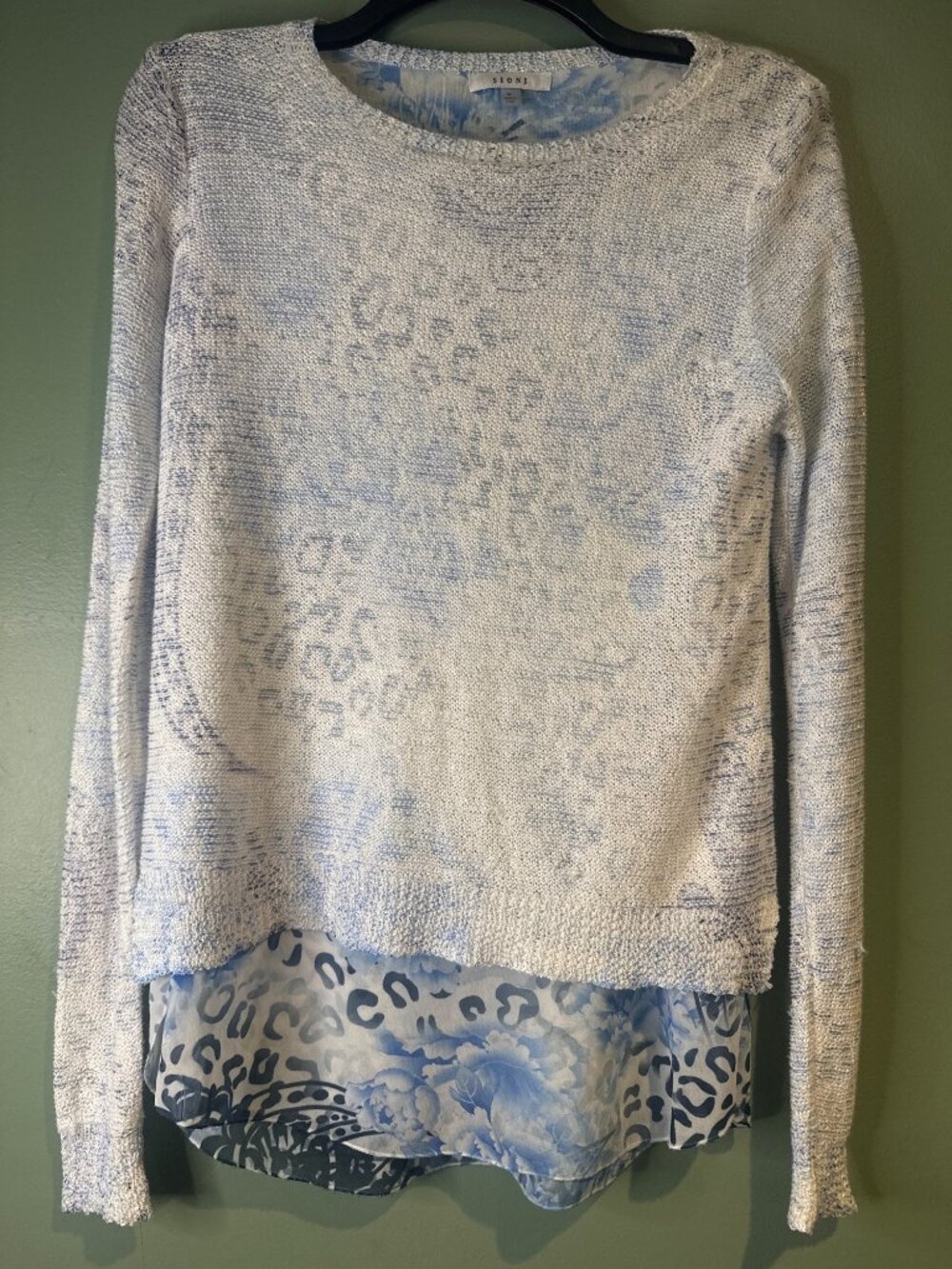 Sioni Women’s S Mixed Media Knit Top Chiffon Hem Artsy Lagenlook Boho Layered